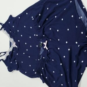 Laura Ashley 3-Pc Pajama Navy Polka Dot Sleepwear Short Set sz Small